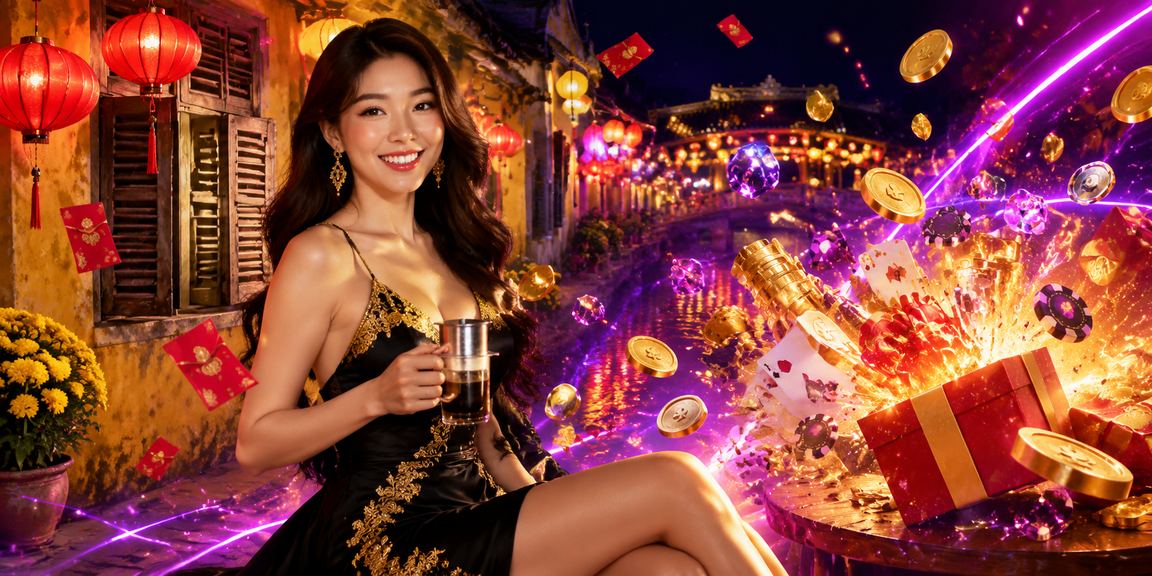 Không khí vui tươi tại Hội An với phong bì đỏ và cà phê Việt Nam bên cạnh màn hình cá cược